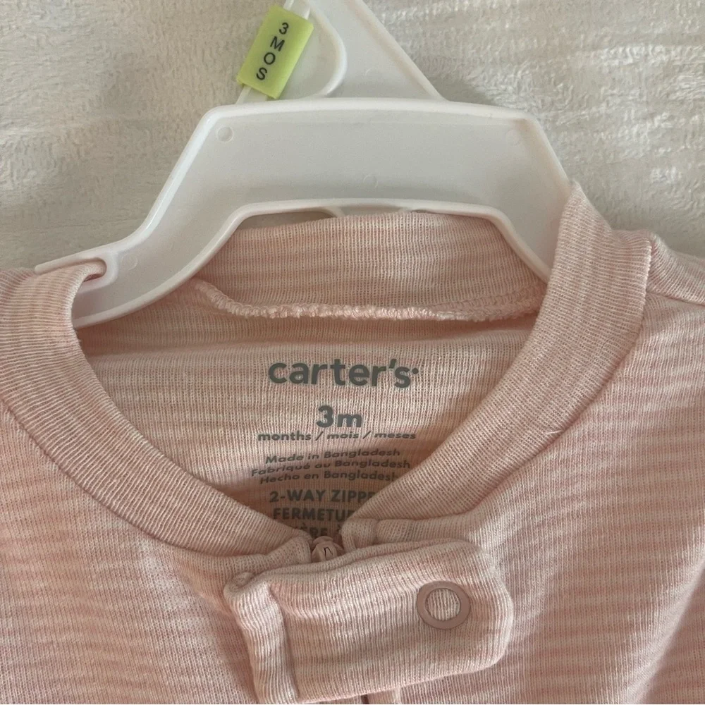 2 Carters baby girls onesies 3 months footies zip sleeper PJ NEW with tags pink
